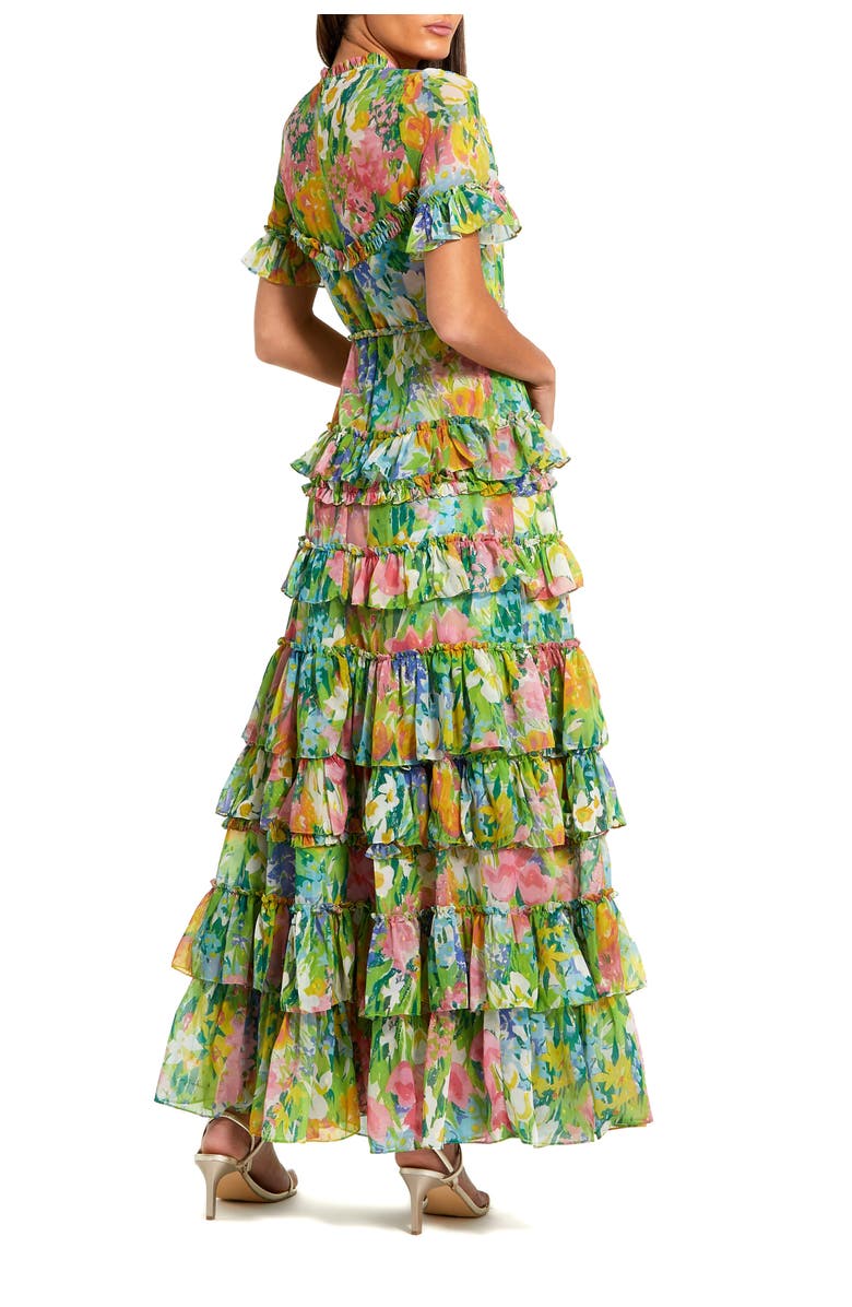 Mac Duggal Petite Floral Tiered Chiffon Dress with Ruffle Detail, Alternate, color, Multi