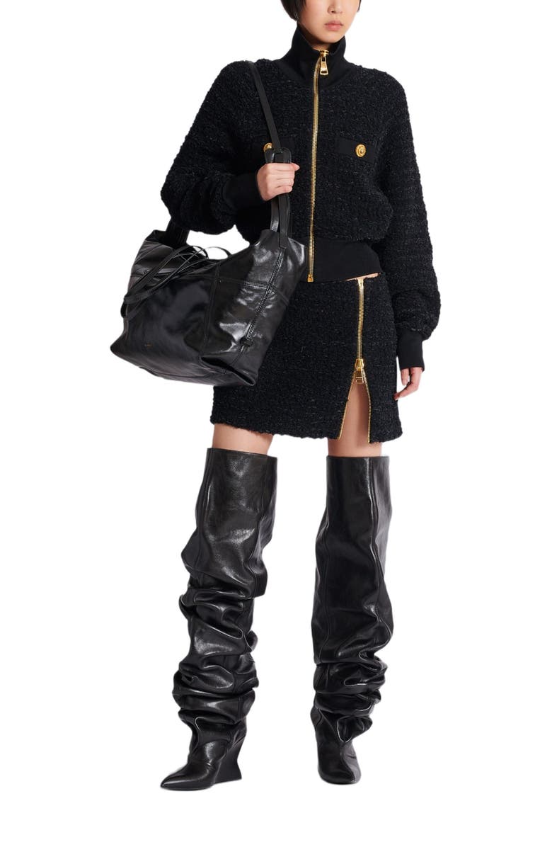 Balmain Tweed Bomber Jacket, Alternate, color, 