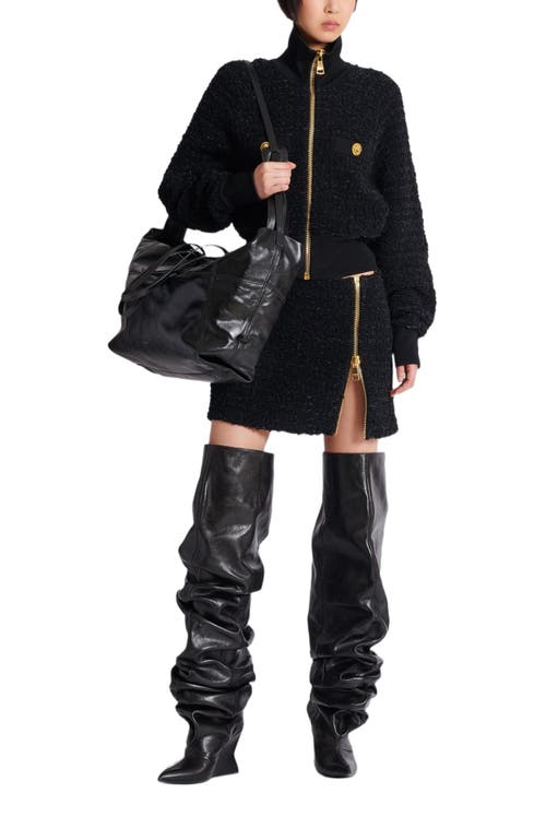 Balmain Tweed Bomber Jacket In Black