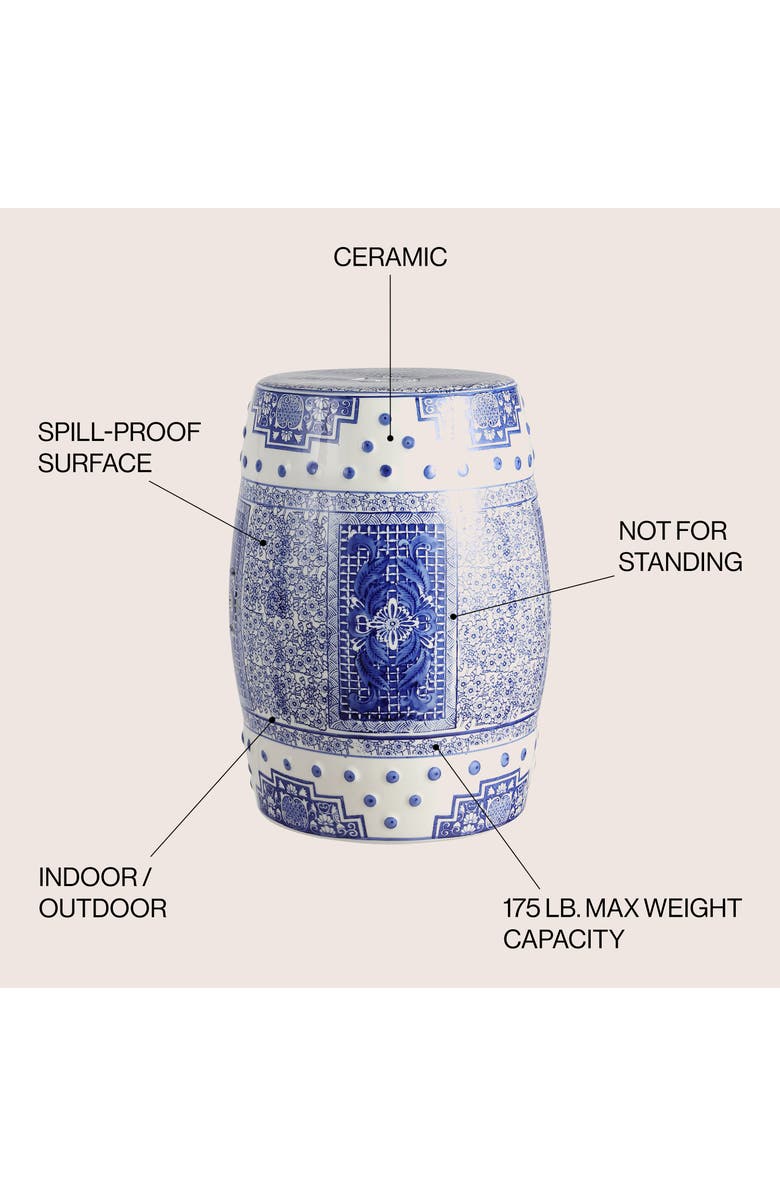 JONATHAN Y Acanthus 17.8" Chinoiserie Ceramic Drum Garden Stool, Alternate, color, Blue/White