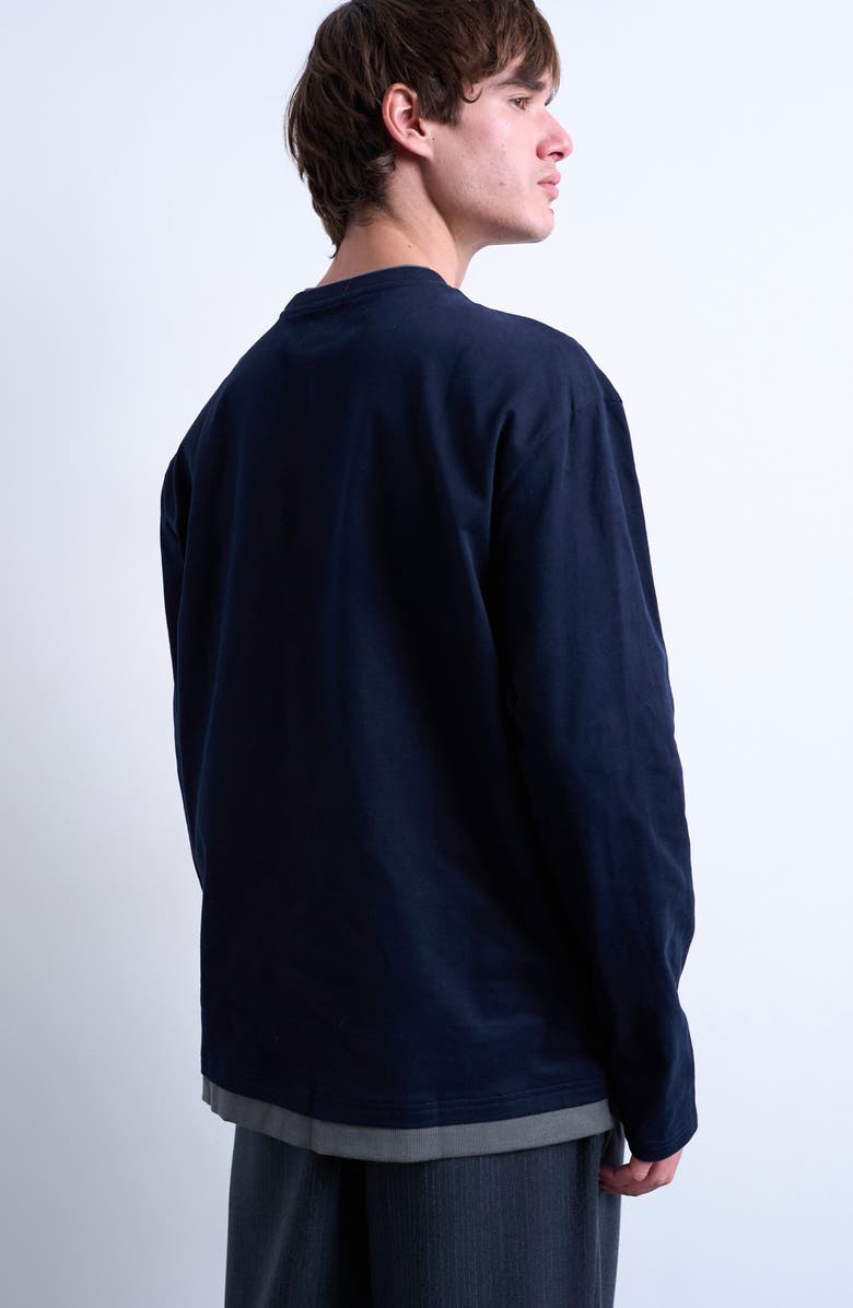 Topman Layered Long Sleeve T-Shirt, Alternate, color, Navy