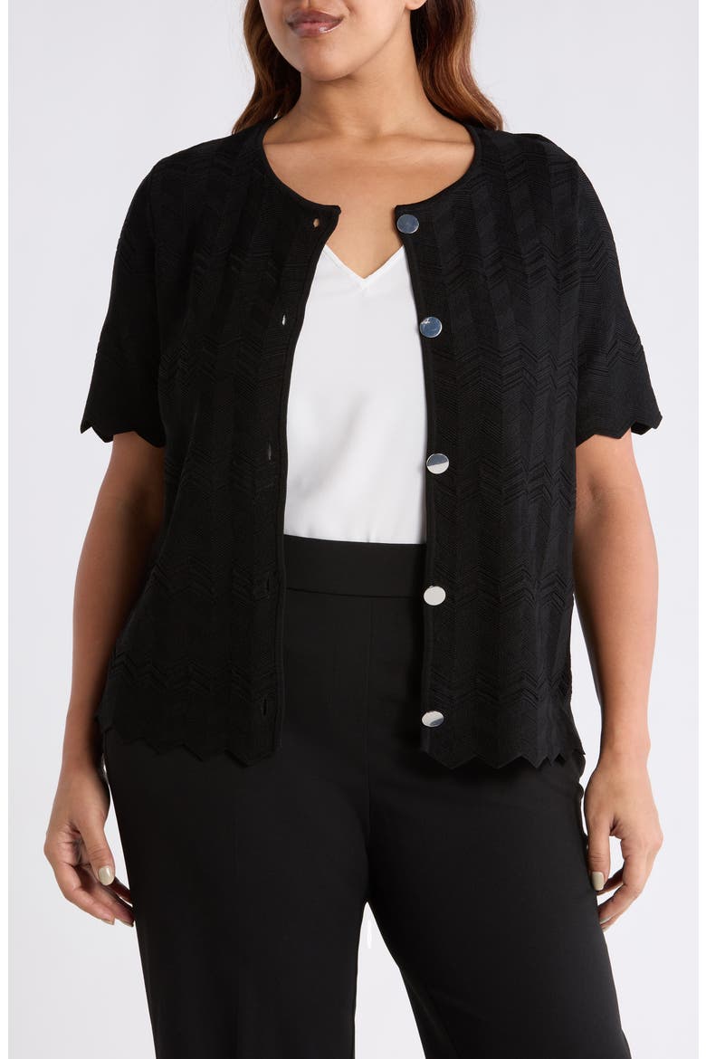 Pointelle Short Sleeve Cardigan, Main, color, ANNE BLACK