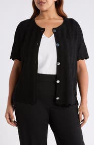 Anne Klein Pointelle Short Sleeve Cardigan