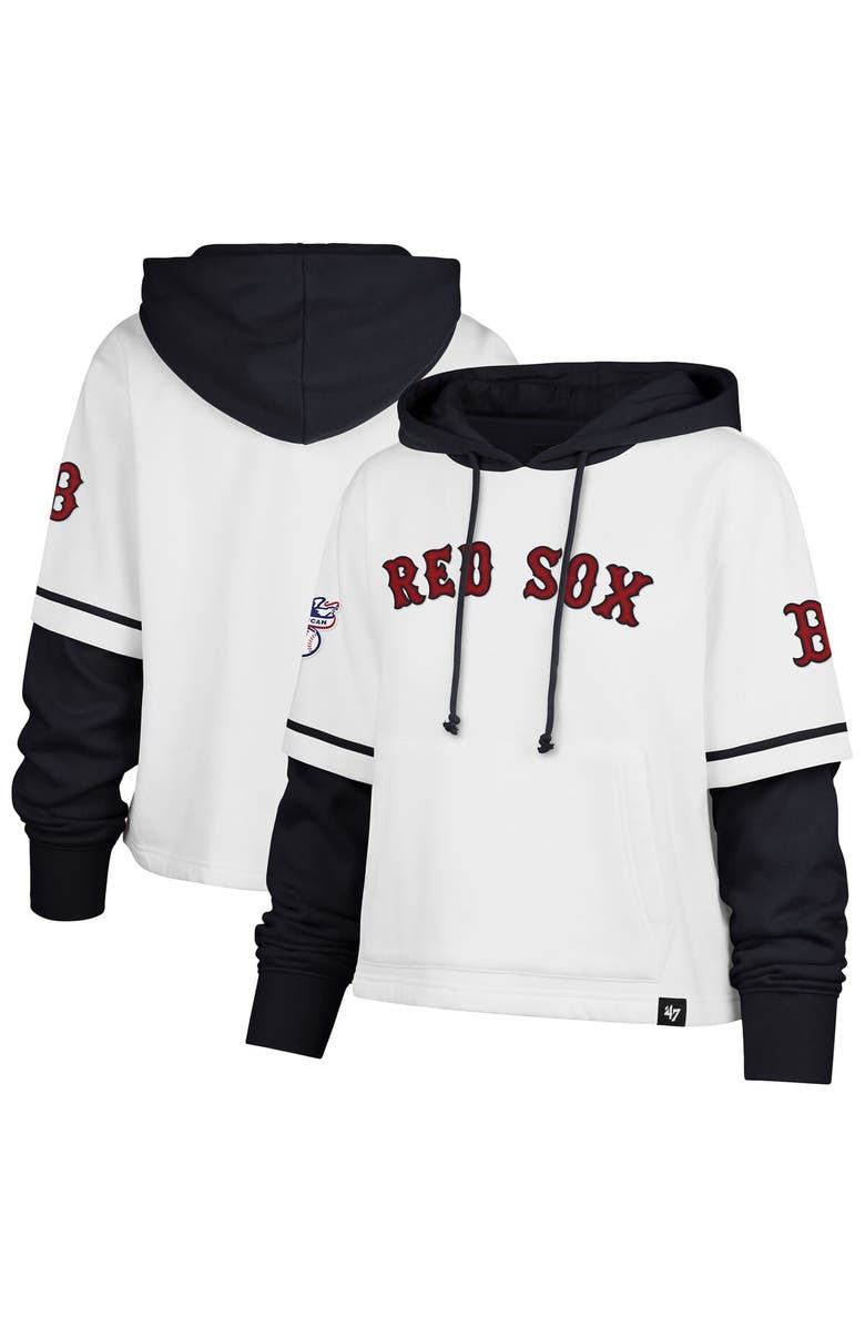 '47 Women's '47 White Boston Red Sox Trifecta Shortstop Cropped Pullover Hoodie, Main, color, White