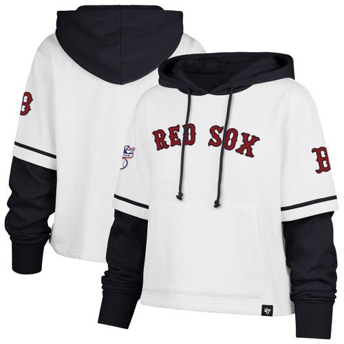 47 Brand Women's White Boston Red Sox Trifecta Shortstop Cropped Pullover Hoodie