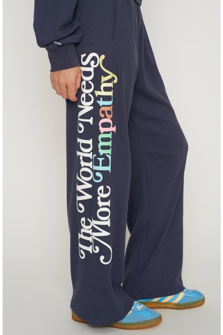 World Needs Empathy Waffle Knit Fleece Graphic Sweatpants, Alternate, color, NAVY BLUE