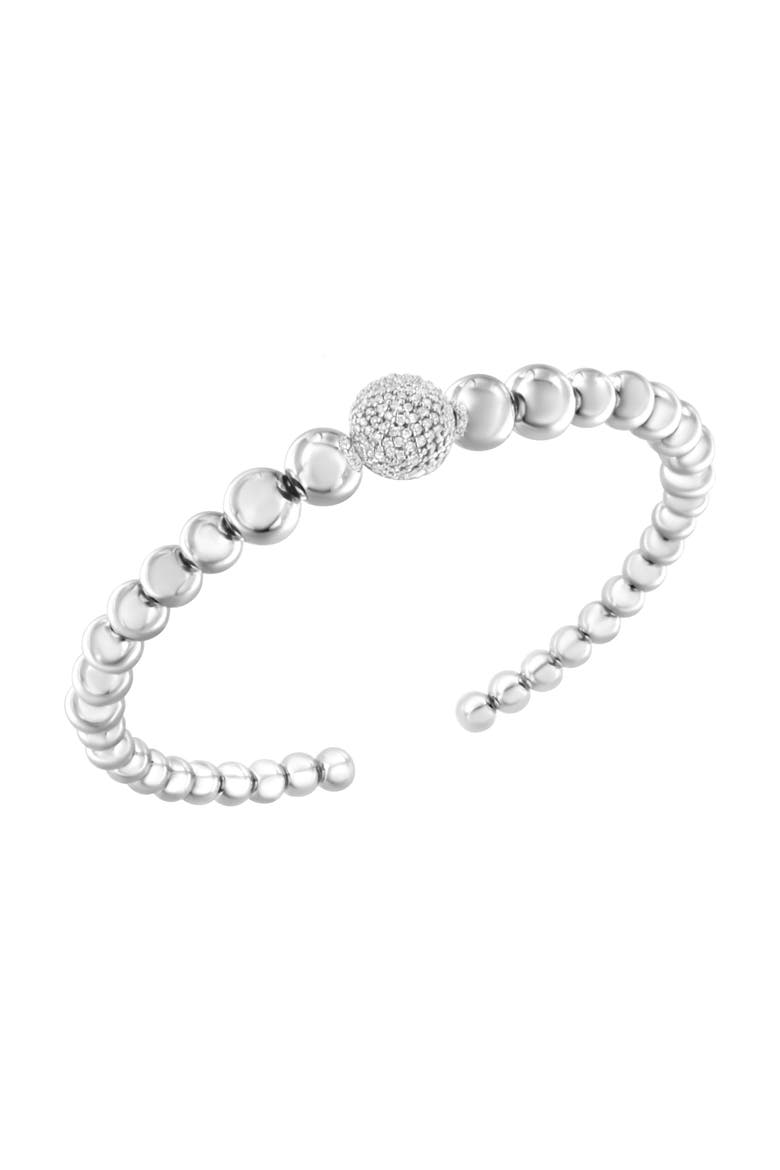 Silver 1/6 Cttw Diamond Rondelle Graduated Ball Bead Cuff Bangle Bracelet, Main, color, White