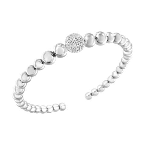 Silver 1/6 Cttw Diamond Rondelle Graduated Ball Bead Cuff Bangle Bracelet