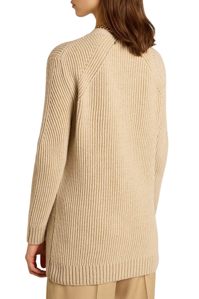Chain Detail Wool Blend Rib Cardigan, Alternate, color, LAMBS WOOL/ GOLD