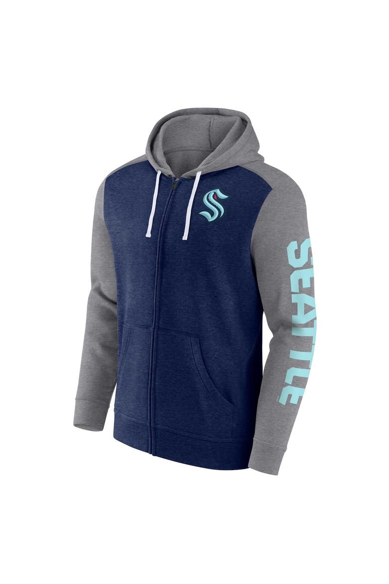 Men's Fanatics Branded Heather Deep Sea Blue Seattle Kraken Down and Distance Full-Zip Hoodie, Alternate, color, Navy