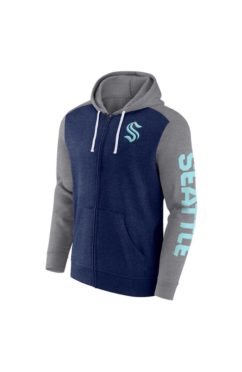 FANATICS Men's Fanatics Branded Heather Deep Sea Blue Seattle Kraken Down and Distance Full-Zip Hoodie, Alternate, color, Navy