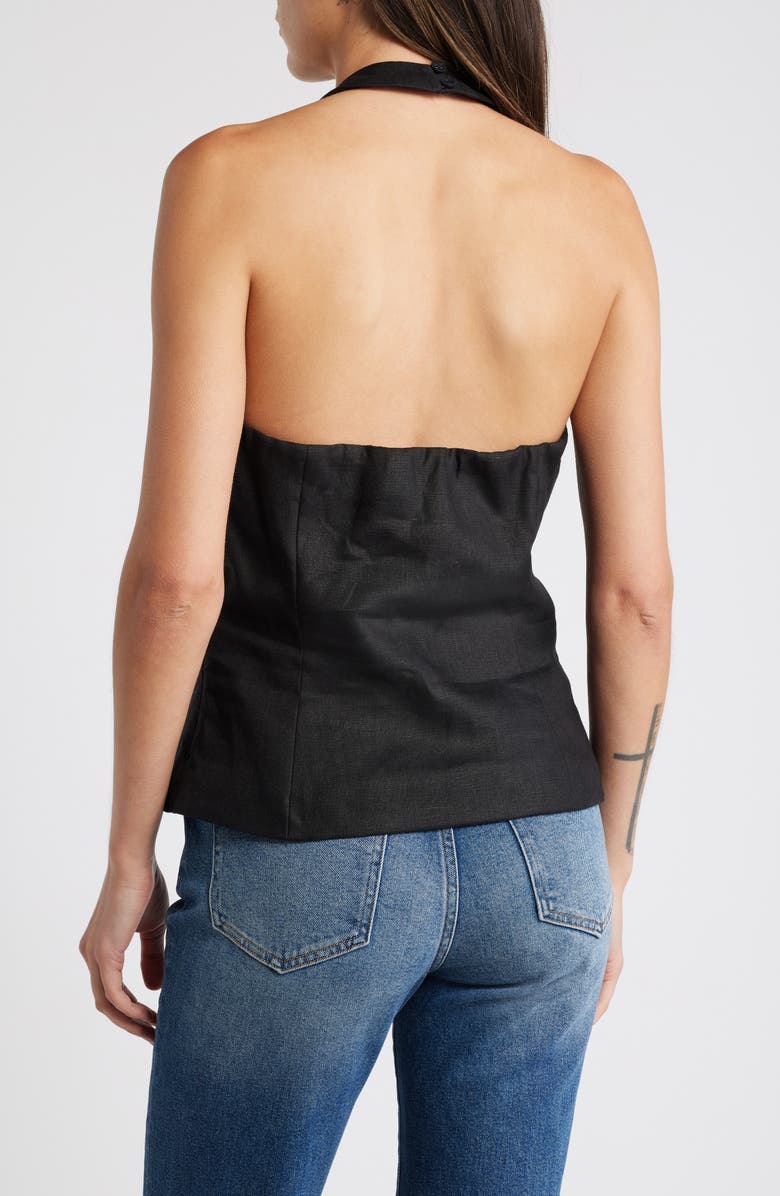 Reformation Tate Cross Neck Linen Top, Alternate, color, Black