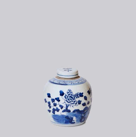 Porcelain Peony Lidded Round Storage Jar