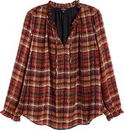 Jones New York Plaid Peasant Top