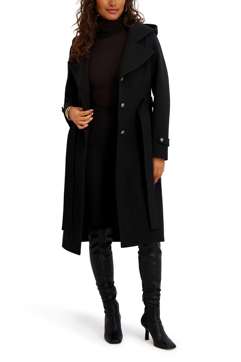 Belted Plush Trench Coat, Alternate, color, BLACK