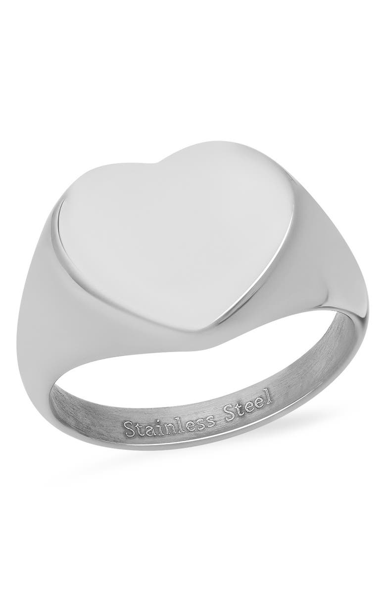 HMY JEWELRY Stainless Steel Heart Shape Signet Ring, Main, color,