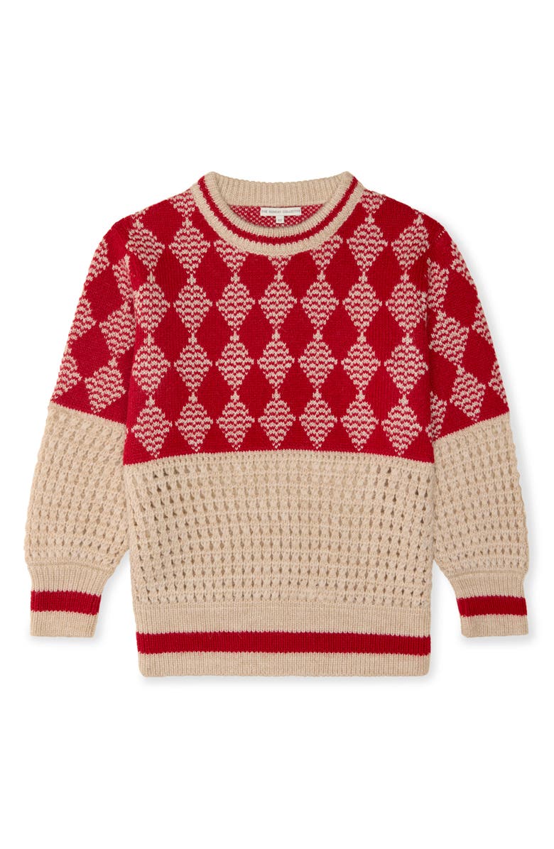 The Sunday Collective Kids' Diamond Pattern Mixed Stitch Crewneck Sweater, Main, color, 
