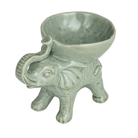 Majestic Stoneware Elephant Bowl, Grey