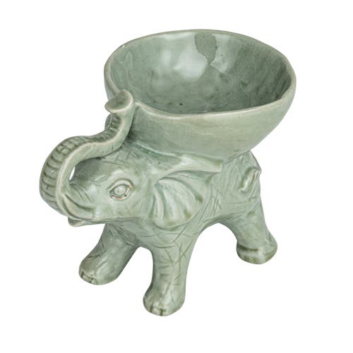 Storied Home Majestic Stoneware Elephant Bowl, Grey In Green