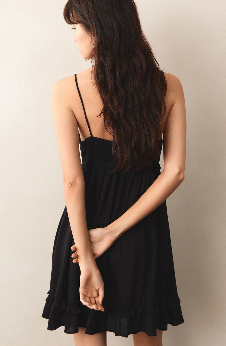 MANGO TEEN Beaded Ruffle Trim Tiered Minidress, Alternate, color, Black