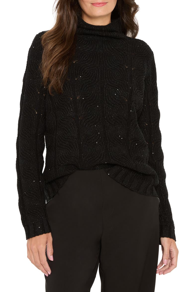 Sparkle Cable Stitch Cotton Blend Sweater, Main, color, BLACK ONYX