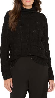 NIC+ZOE Sparkle Cable Stitch Cotton Blend Sweater
