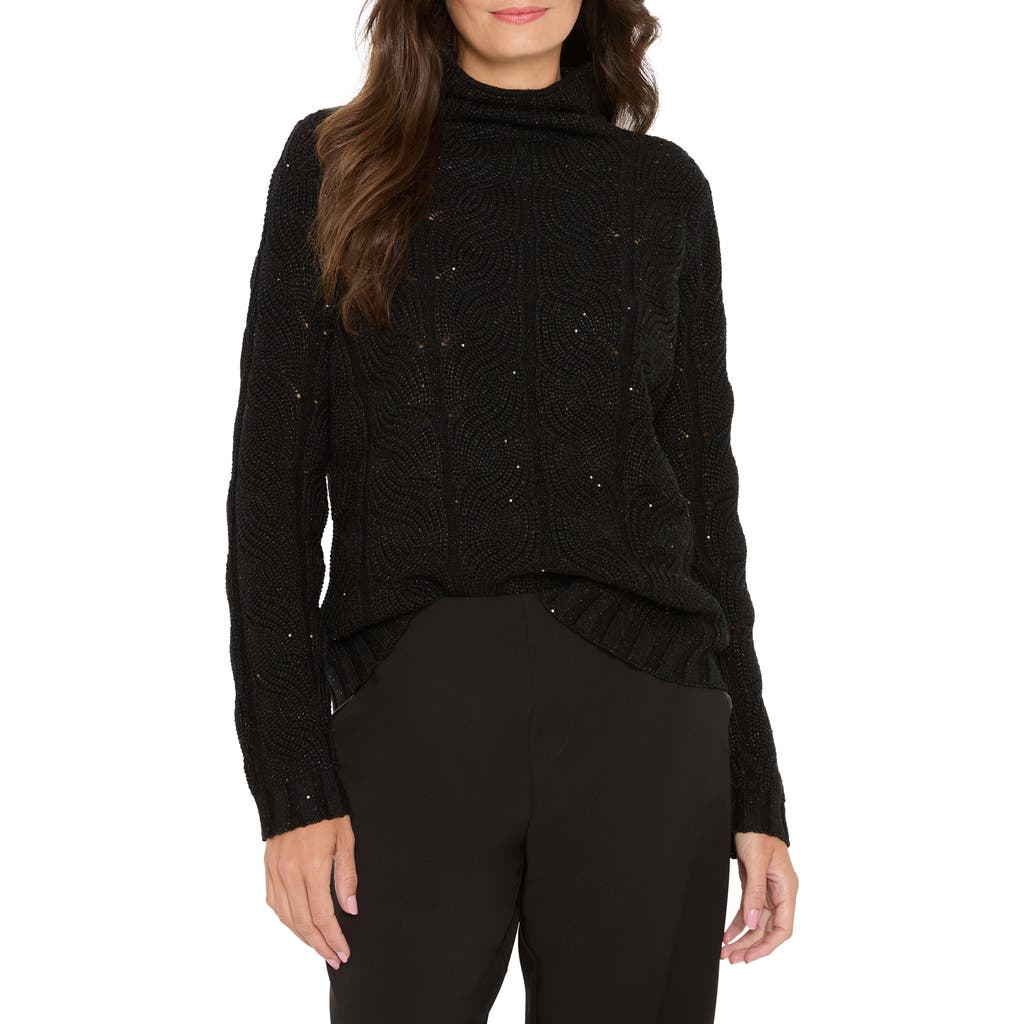 Nic + Zoe Nic+zoe Cable Knit Sparkle Sweater In Black