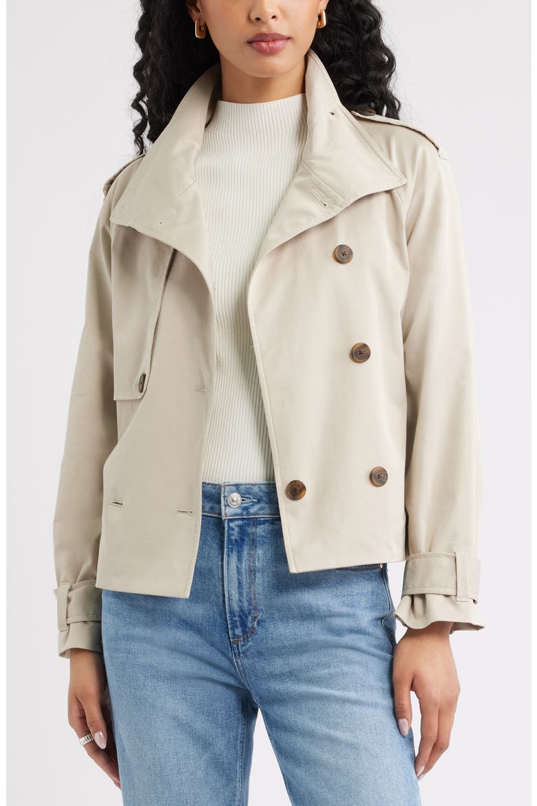 Double Breasted Crop Trench Coat, Alternate, color, GREY FEATHER