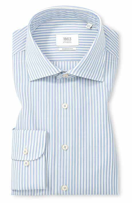 Eterna Modern Fit Merino Wool Stripe Button Front Shirt