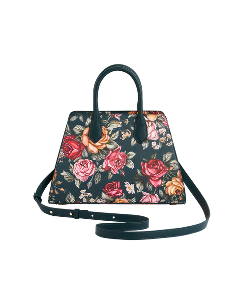 Roses Teal Structured Medium Tote