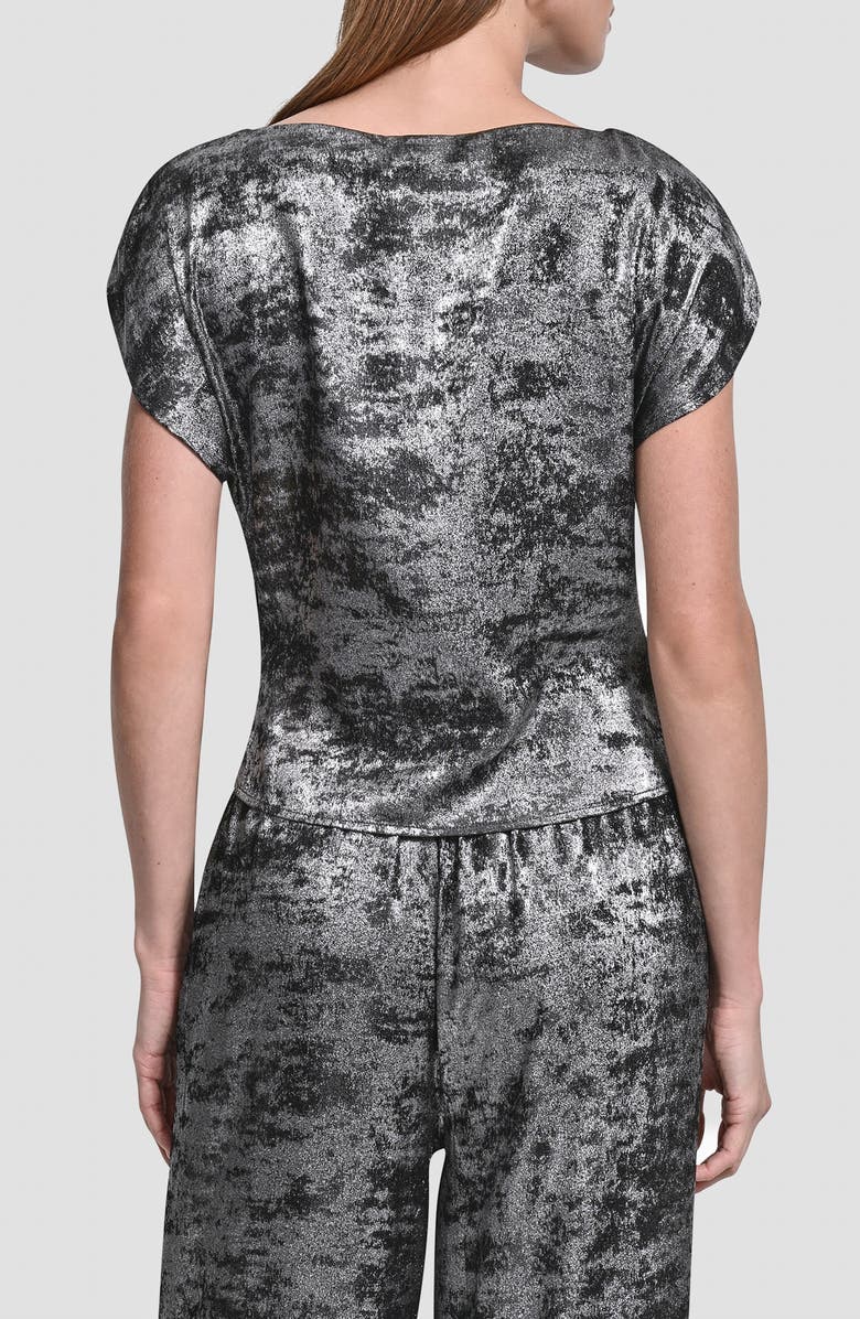 DKNY Flutter Sleeve Liquid Velvet Top, Alternate, color, Silver