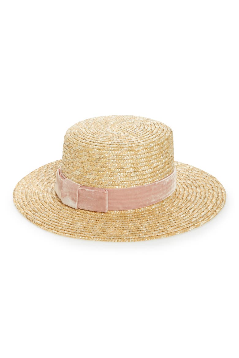 Pink Velour Straw Hat, Alternate, color, PINK/ NATURAL