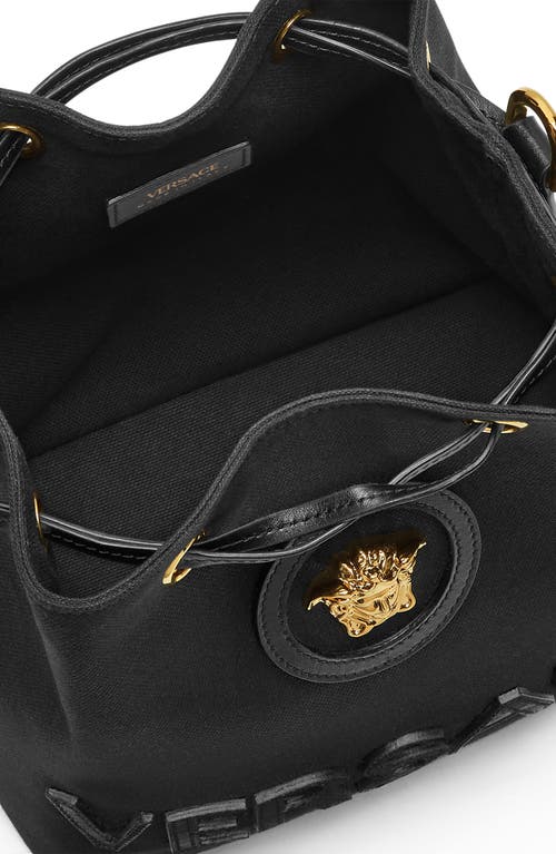 Versace La Medusa Canvas Bucket Bag In Black  Gold