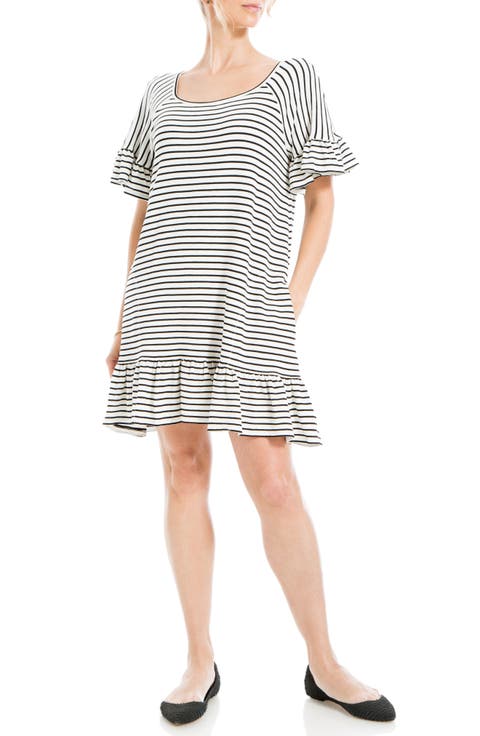 Stripe Ruffle Short Sleeve Shift Dress