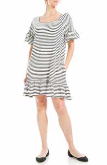 MAX STUDIO Stripe Ruffle Short Sleeve Shift Dress
