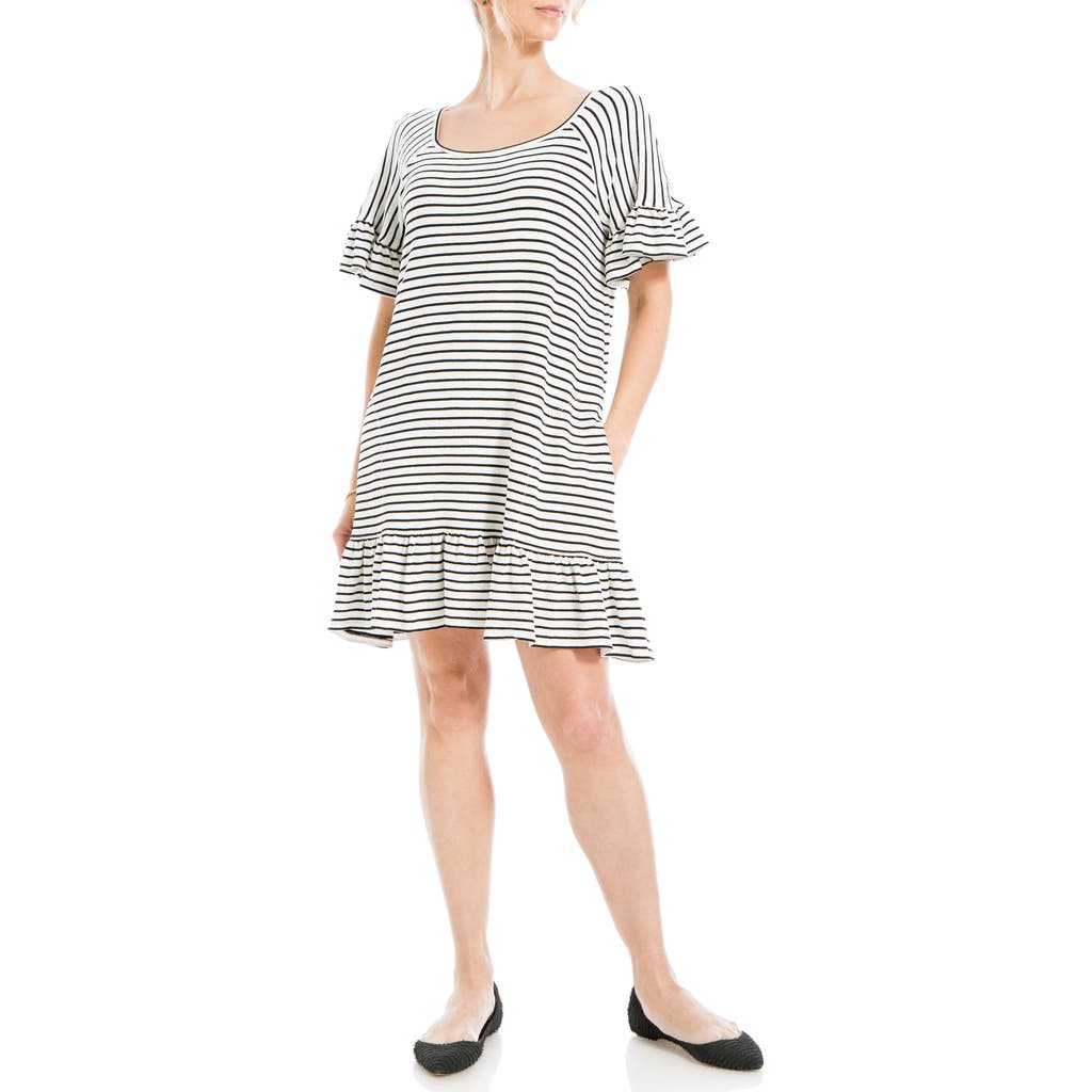 Max Studio Stripe Ruffle Short Sleeve Shift Dress