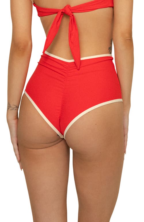 Montce Cherry Cream Polly High Waist Bikini Bottoms In Red