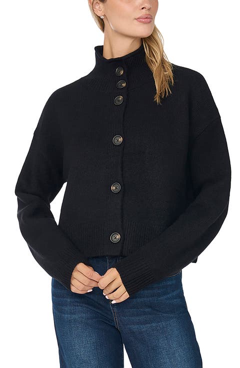 Roll Edge Mock Neck Cardigan