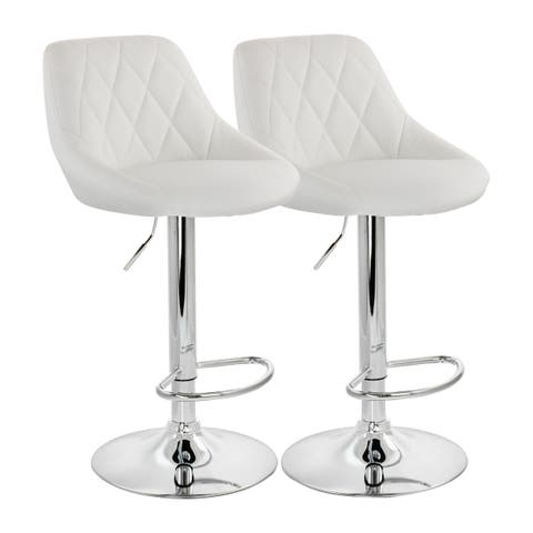 2 Piece Diamond Stitched Faux Leather Bar Stool with Adjustable Height
