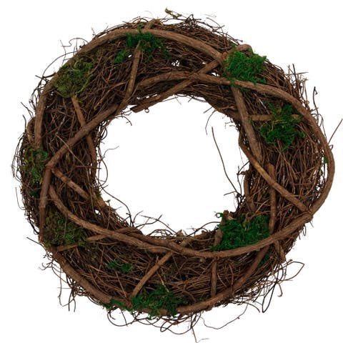 Moss and Twig Artificial Spring Wreath - 13" - Green and Brown