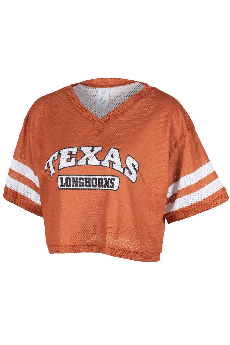 Women's ZooZatz Texas Orange Texas Longhorns Mesh Cropped V-Neck T-Shirt, Main, color, Burnt Orange
