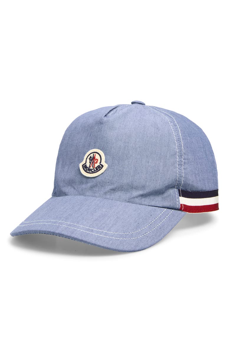 Moncler Kids' Logo Patch Chambray Baseball Cap, Main, color, Blue
