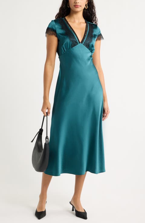 Lace Trim Satin Dress