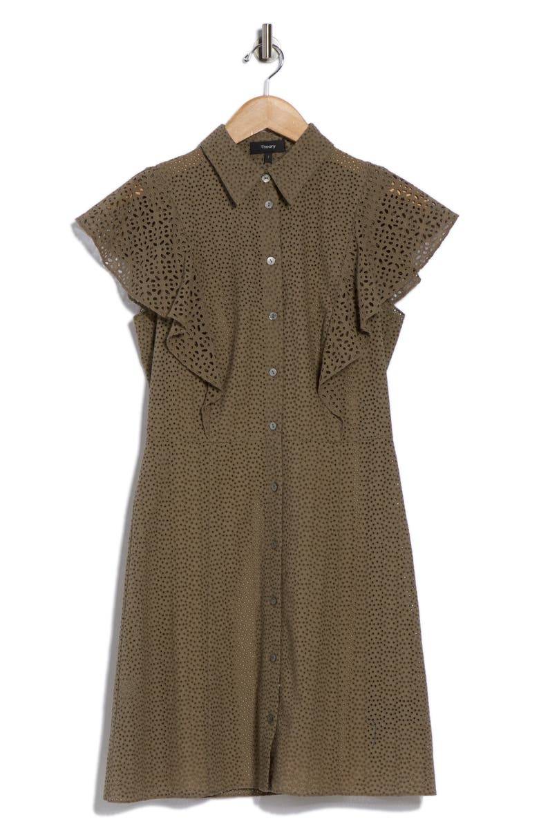 Theory Nova Ruffled Button Front Eyelet Minidress, Alternate, color, Willow