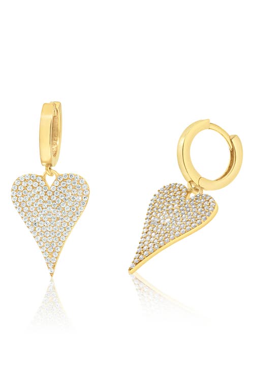 SHYMI Pavé Heart Drop Huggie Hoop Earrings in Gold 
