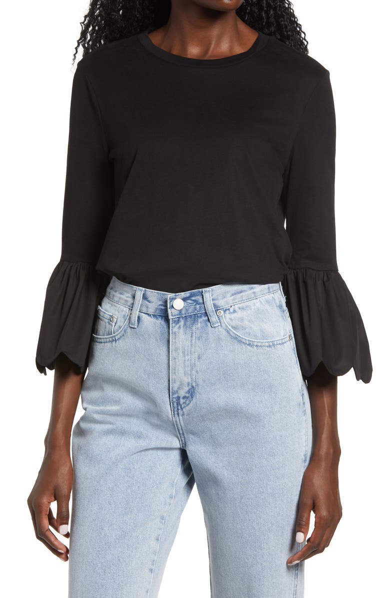 English Factory Scallop Bell Sleeve T-Shirt, Main, color,