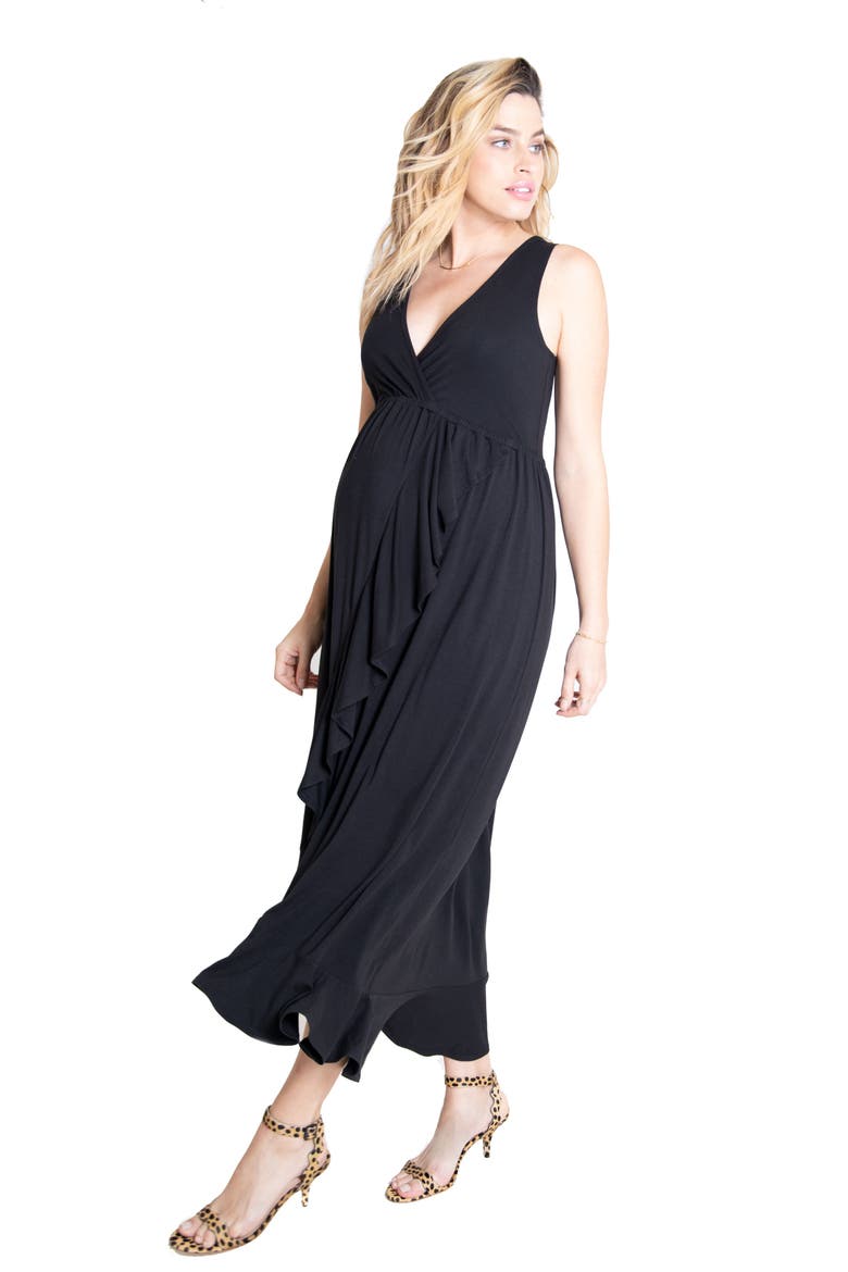 Ingrid & Isabel® Surplice Maternity Maxi Dress, Alternate, color, BLACK
