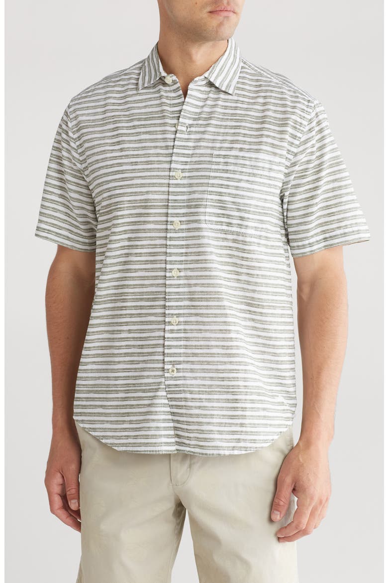 With Passion Stripe Short Sleeve Button-Up Shirt, Main, color, ROCKWELL