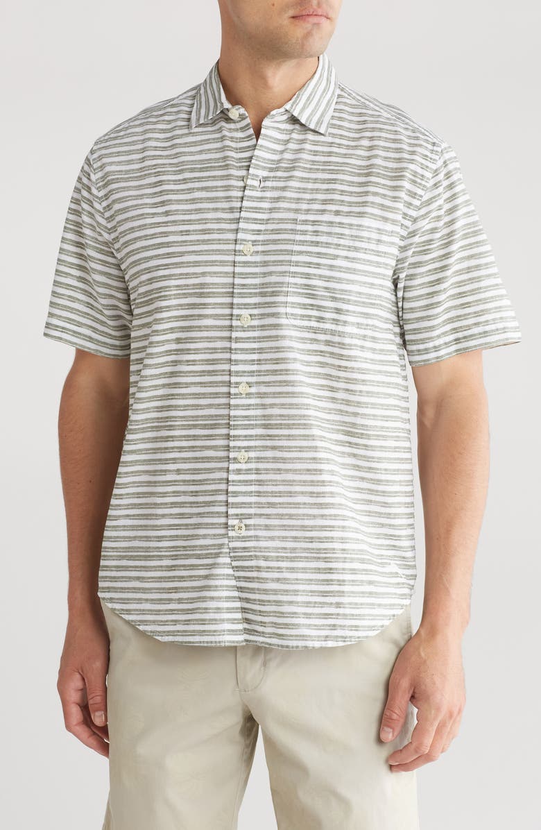 Tommy Bahama With Passion Stripe Short Sleeve Button-Up Shirt, Main, color, Rockwell