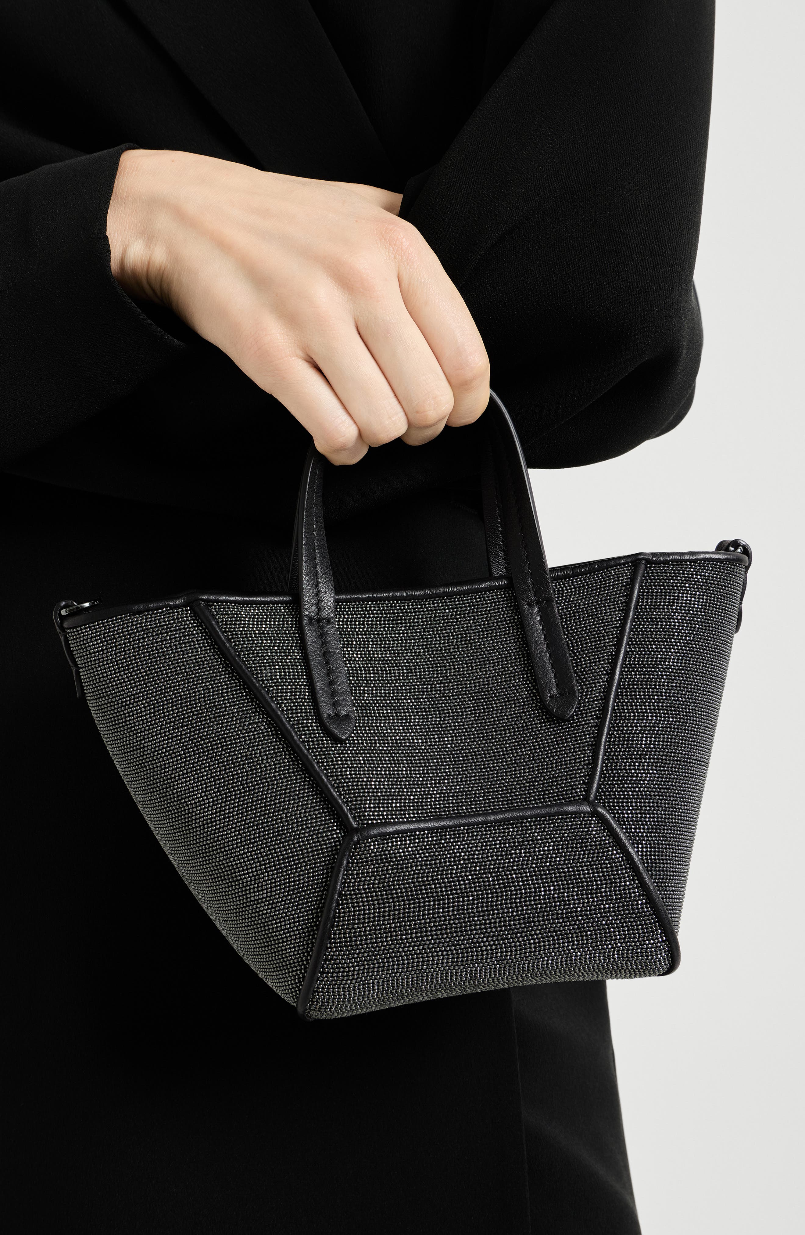 Precious BC Duo mini bag in grained leather, Alternate, color, Black